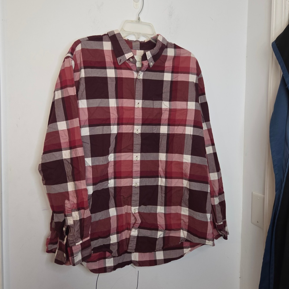 American Eagle Mens XXL Plaid Button Down Shirt Burgundy Red Long Sleeve Cotton